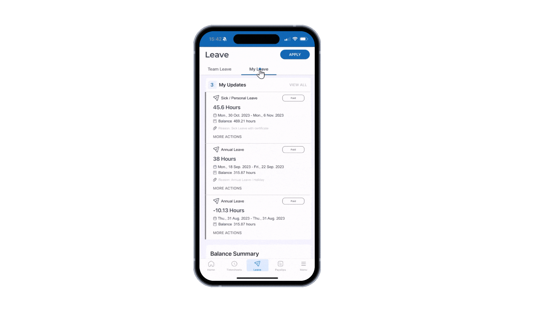 Mobile Leave Management Interface