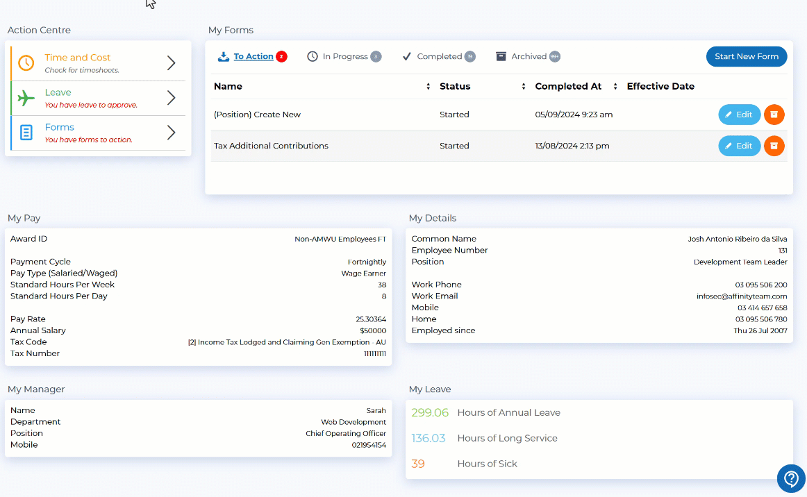 Self Service Dashboard Interface