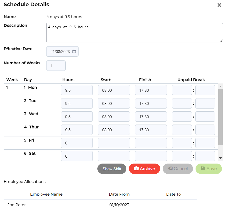 Smart Rostering Interface