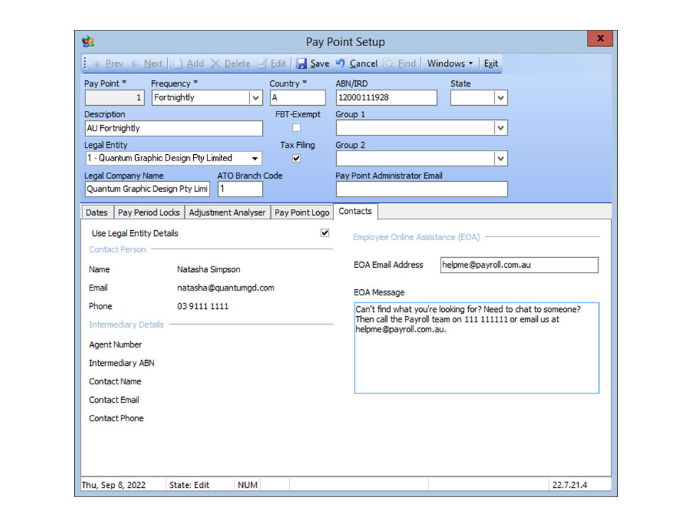 EOA Pay Point Set Up