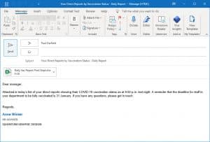 Email informing managers which employees are not fully vaxxed
